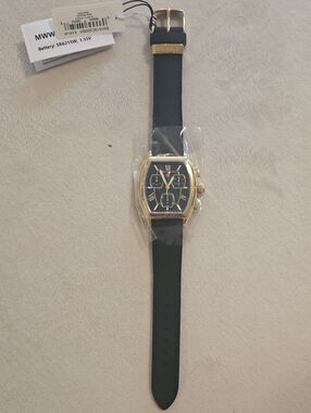 Michele Men's Black Strap Gold-Tone Case Chronograph Watch